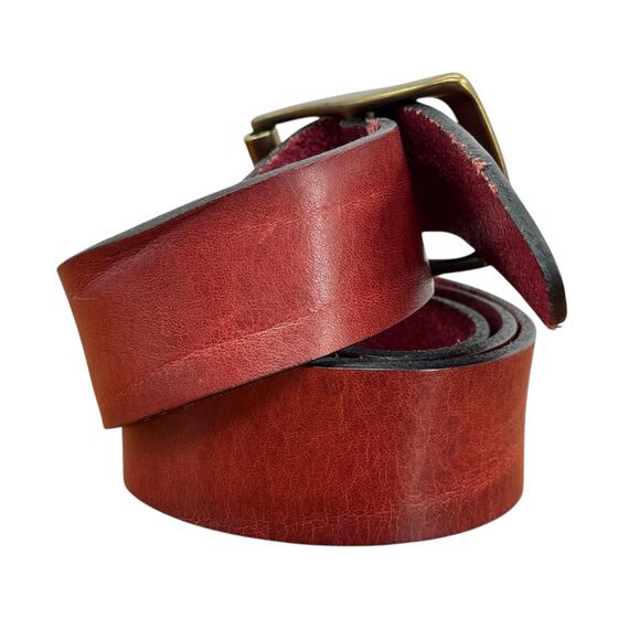 The British Belt Co Red Leather Belt SZ 40 Mens Brass Buckle Classic Wide Thick - Picture 6 of 11